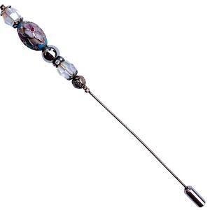 Vintage Mid Century Cloisonné Hat Pin AB Glass Beads Floral Stick Pin 1950s